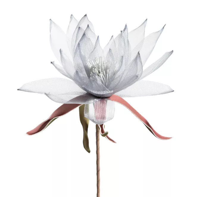 Kwiat sztuczny popielaty wykonany z organzy 90 cm