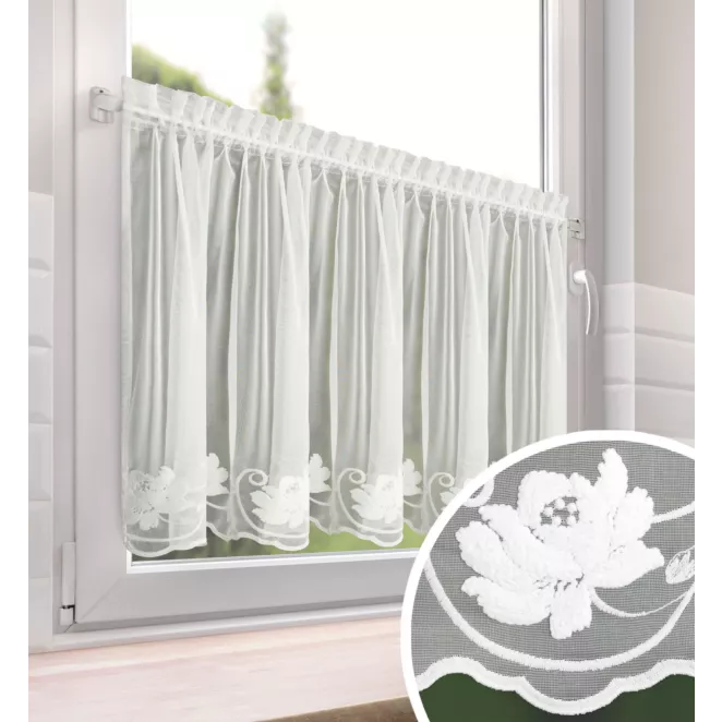 Zazdrostka biała z drobnej siateczki zdobiona subtelnym haftem 70x150 cm taśma - LETI