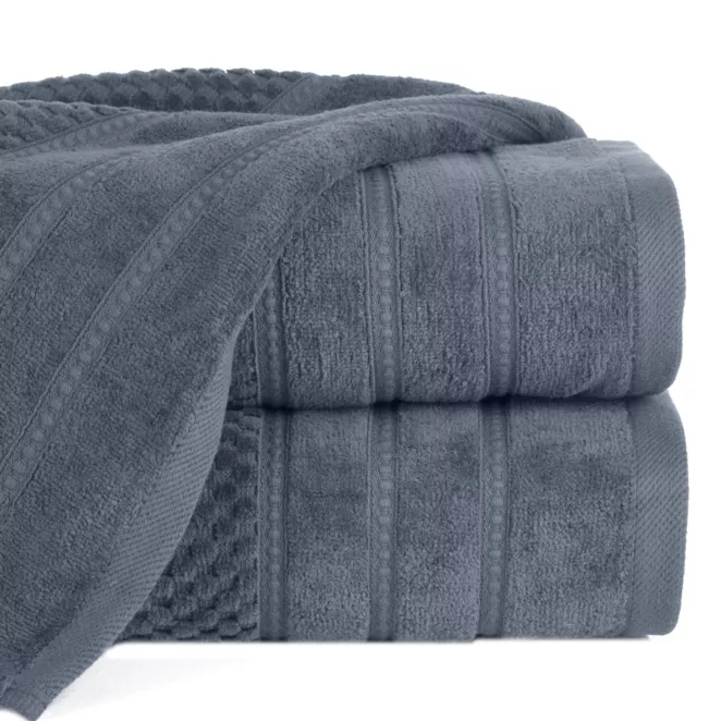 Ręcznik do rąk 30x50 cm bawełniany kolor stalowy z ozdobną bordiurą w paseczki 500 g/m2 ADORE