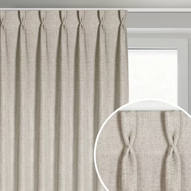 Zasłona beżowa o płóciennym splocie z efektem melanżu 125x270 cm (wymiar podany na gotowo) system flex - JULA