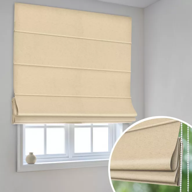 Roleta rzymska jasnobeżowa z gładkiej tkaniny wodoodpornej