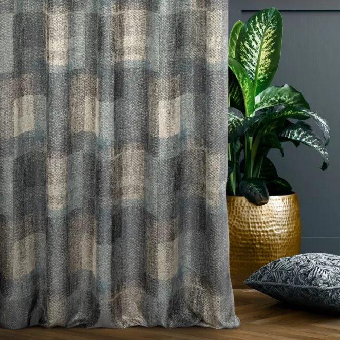 Zasłona szyta na taśmie 5 cm grafitowo złota z tkaniny w elegancki wzór przetykany błyszczącą nicią Italissima Eva Minge