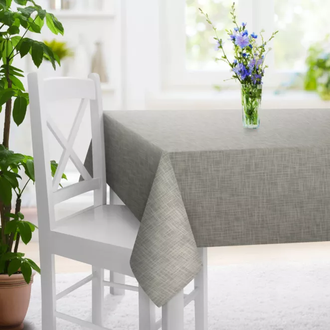 Obrus szyty jasnoszary o naturalnym, luźnym splocie w stylu eko