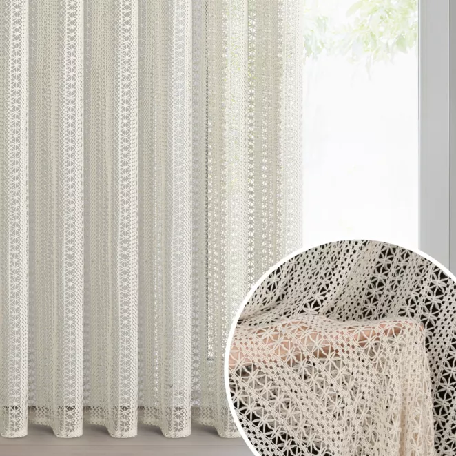 Zasłona naturalna z siateczki o ozdobnym splocie 140x270 cm taśma - BONITA