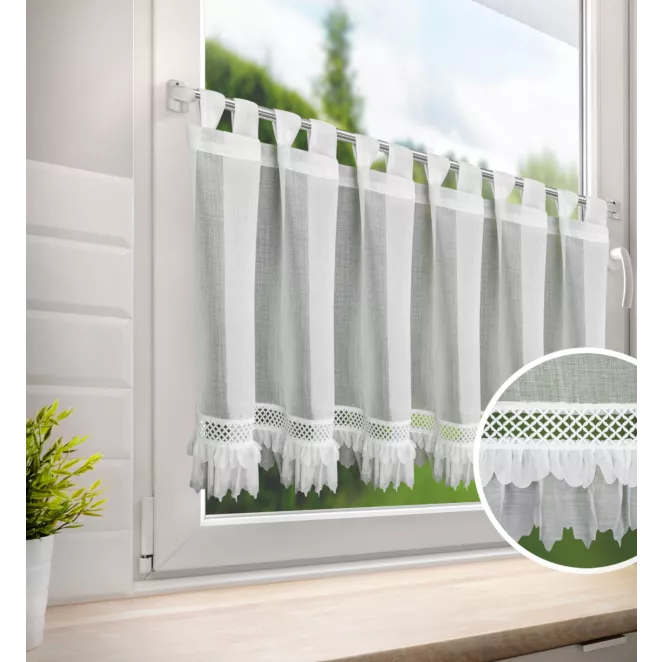 Zazdrostka biała zdobiona subtelną aplikacją oraz gipiurą 150x60 cm szelki - KATRIN