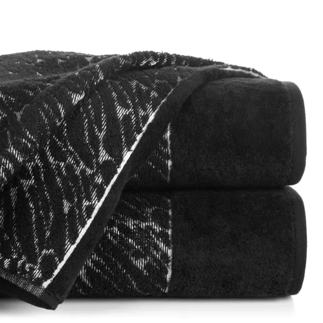 Ręcznik kąpielowy 50x90 cm bawełniany kolor czarny zdobiony wytłaczanym wzorem NOLA