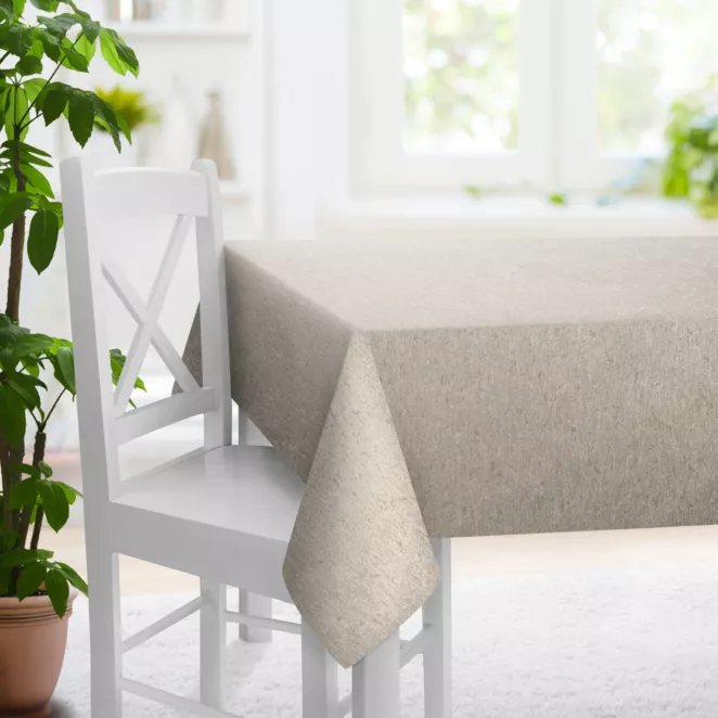 Obrus szyty TEXTURE 2 oliwkowo srebrny z miękkiej tkaniny szenilowej z błyszczącym nadrukiem