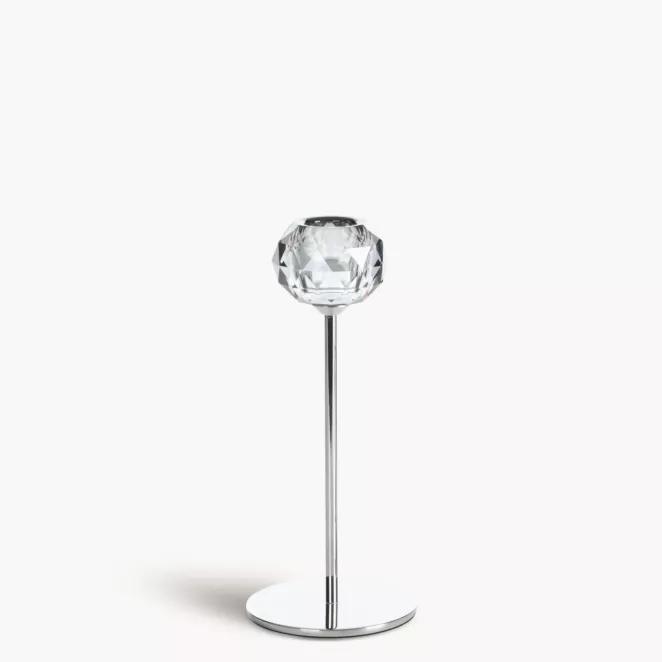 Świecznik dekoracyjny srebrno, grafitowy o kryształowej okrągłej formie na smukłej nóżce rozmiar 8x19 cm LARA 2