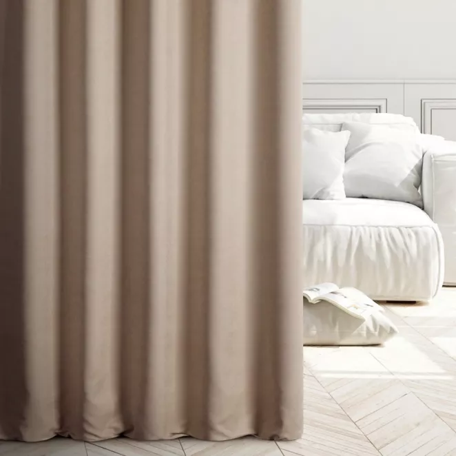 Zasłona szyta na taśmie 5 cm DORA - HIT jasnobeżowa z miękkiej tkaniny o welurowej strukturze