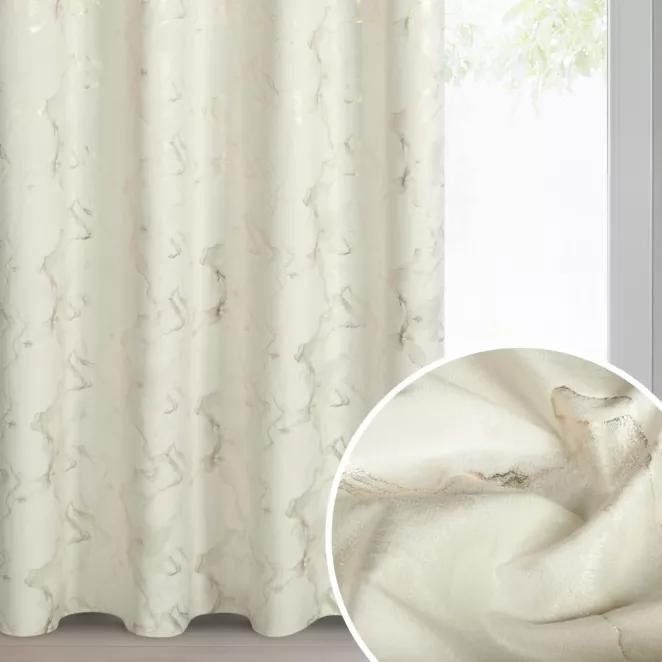 Zasłona kremowo, szampańska welwetowa zdobiona błyszczącym nadrukiem 140x250 cm przelotka - RAJA