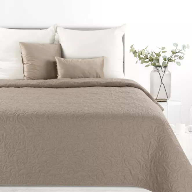 Narzuta z tkaniny imitującej len beżowa 220x240 cm na łóżko pikowana metodą hot press LENA 4 Eurofirany Premium