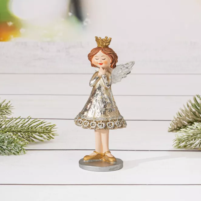 Figurka świąteczny ANIOŁEK w złotej koronie