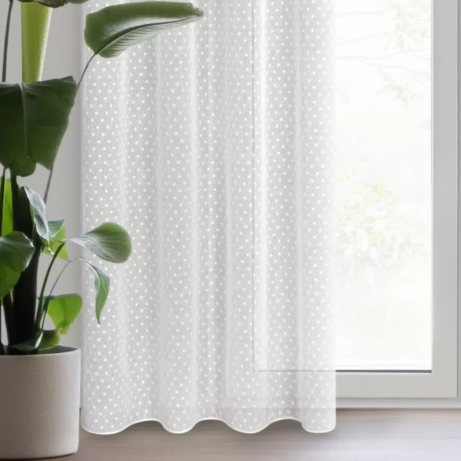 Zasłona biała w groszki z etaminy 140x250 cm przelotka - HANIA