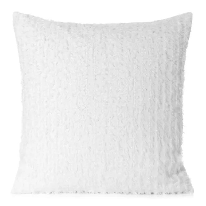 Poszewka na poduszkę 45x45 cm z tkaniny szyfonowej kolor biały zdobiona moherową nicią SELMA Eva Minge