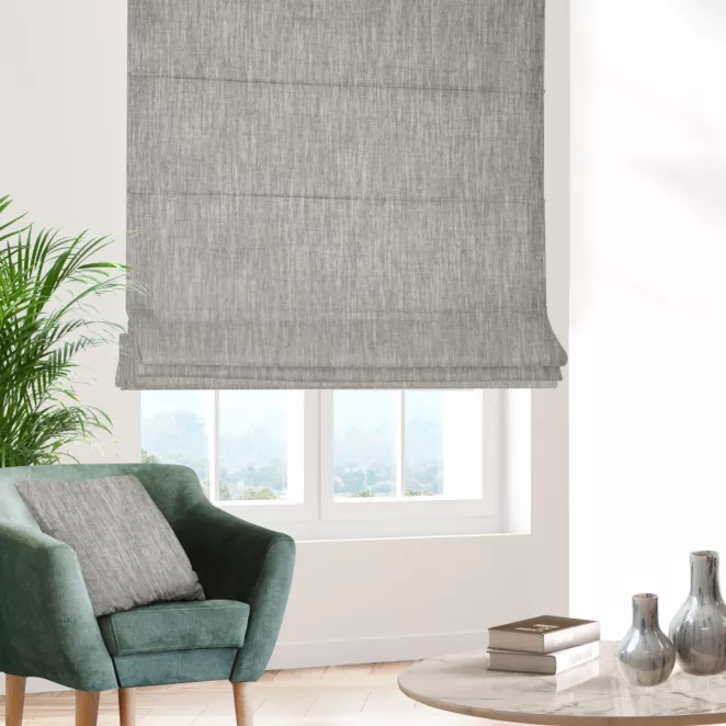 Roleta rzymska beżowa z tkaniny o naturalnym splocie z efektem melanżu