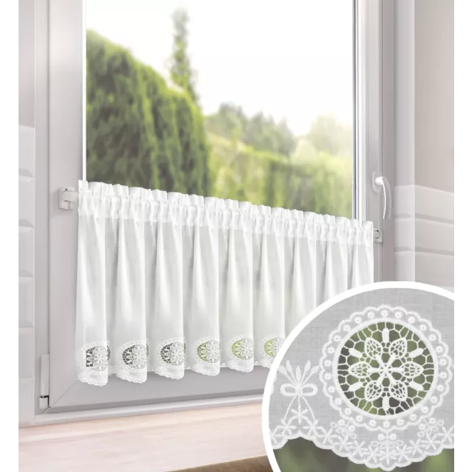 Zazdrostka biała z bawełny zdobiona ażurowym haftem 40x150 cm tunel - LILA