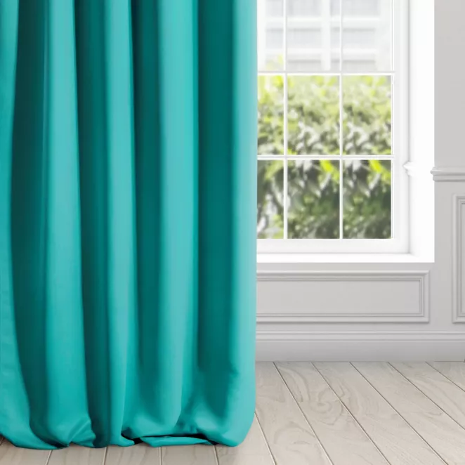 Zasłona turkusowa z gładkiej matowej tkaniny zaciemniającej 135x270 cm taśma - BLACKOUT