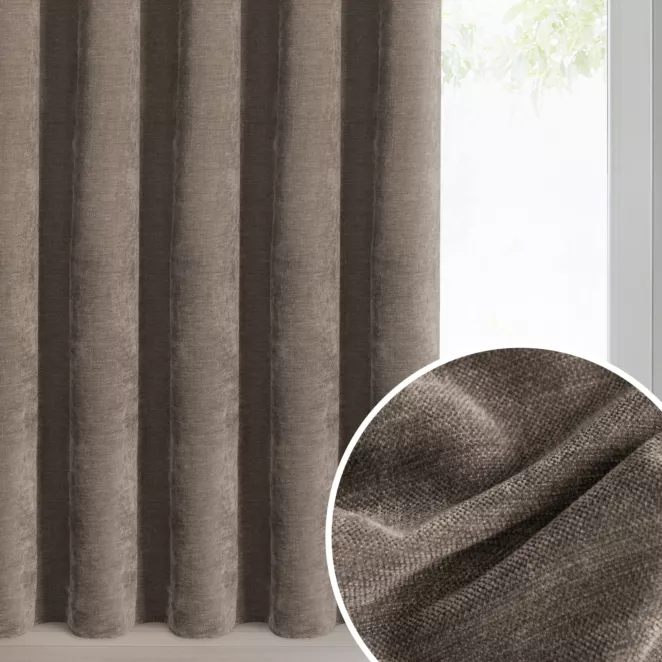 Zasłona ciemnobrązowa o szenilowej strukturze 140x270 cm taśma - NILO