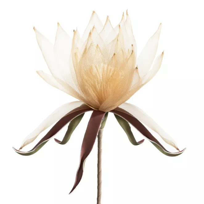 Kwiat sztuczny jasnobeżowy wykonany z organzy 90 cm