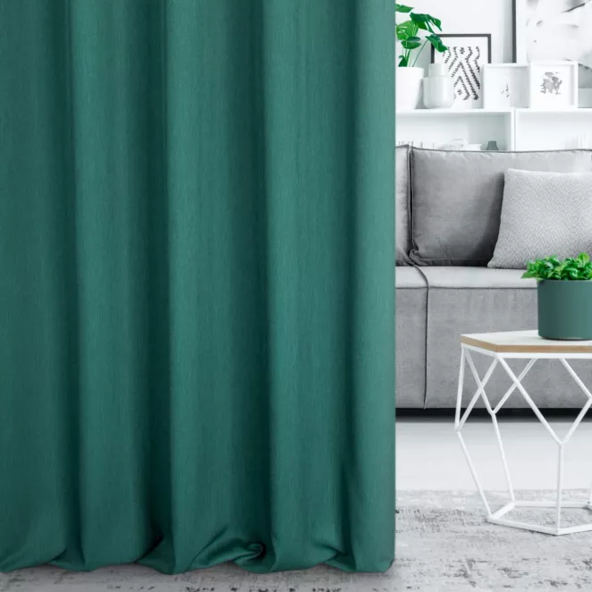 Zasłona szyta na taśmie 5 cm ciemnoturkusowa z miękkiej tkaniny z efektem melanżu