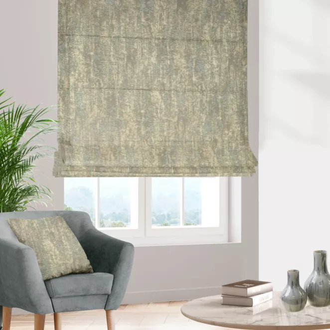 Roleta rzymska RICCA złoto popielata nowoczesna z wypukłym wzorem ornamentowym i połyskiem