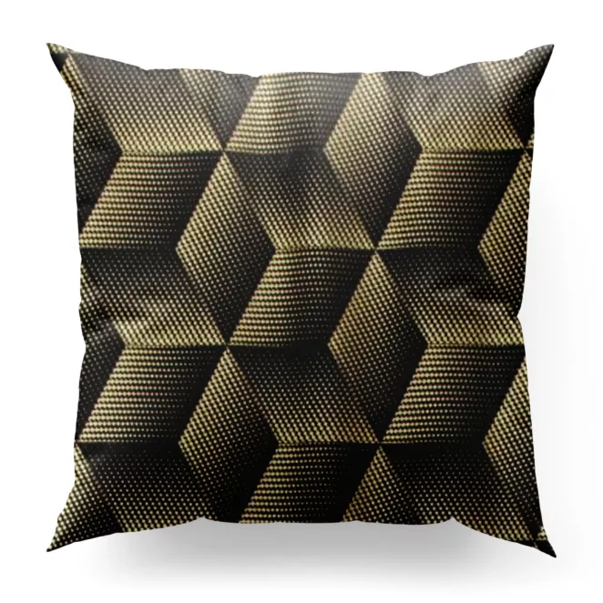 Poszewka szyta czarno złocista z tkaniny welwetowej zdobionej delikatnie połyskującym drukiem