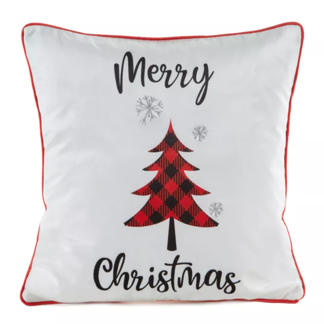 Poszewka na poduszkę 45x45 cm welwetowa świąteczna biało czerwona zdobiona uroczym nadrukiem GERDA
