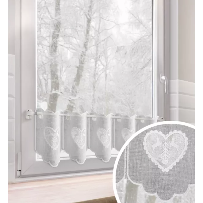 Tkanina firanowa zazdrostka z etaminy zdobiona świątecznym ażurowym haftem