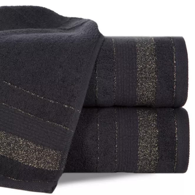 Ręcznik do rąk 30x50 cm bawełniany kolor czarny w pasy przetykany błyszczącą nicią 500 g/m2 APRIL