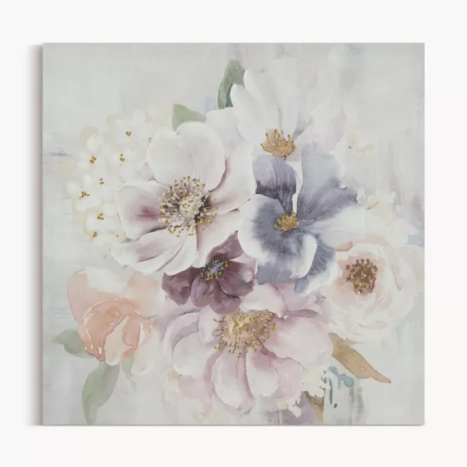 Obraz roślinny popielato, fioletowy ręcznie malowany na płótnie 60x60 cm SPRING