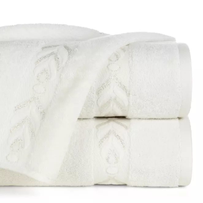 Ręcznik kąpielowy 70x140 cm bawełniany kolor kremowo, złoty zdobiony metaliczna nicią 500 g/m2 KALISTO