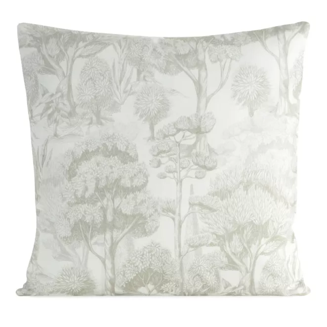 Poszewka na poduszkę 50x50 cm bawełniana z dodatkiem lnu zdobiona nadrukiem roślinnym kremowo, beżowa LEN