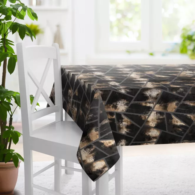 Obrus szyty grafitowo miedziany z tkaniny welwetowej w geometryczny wzór