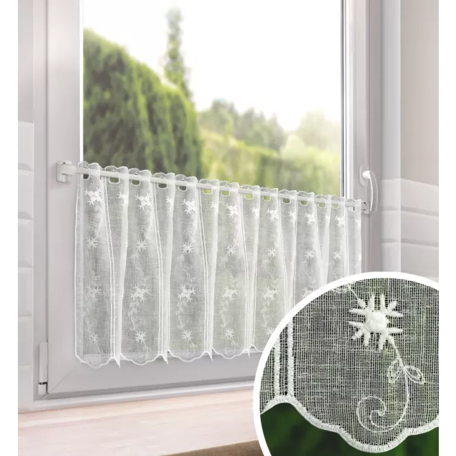 Tkanina firanowa zazdrostka zdobiona haftem drobnych kwiatuszków