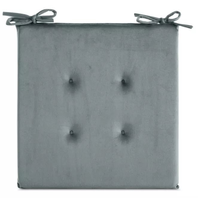 Poduszka na krzesło 40 x 40 x 3 cm welwetowa morska z ozdobnym pikowaniem i praktycznymi troczkami GAJA