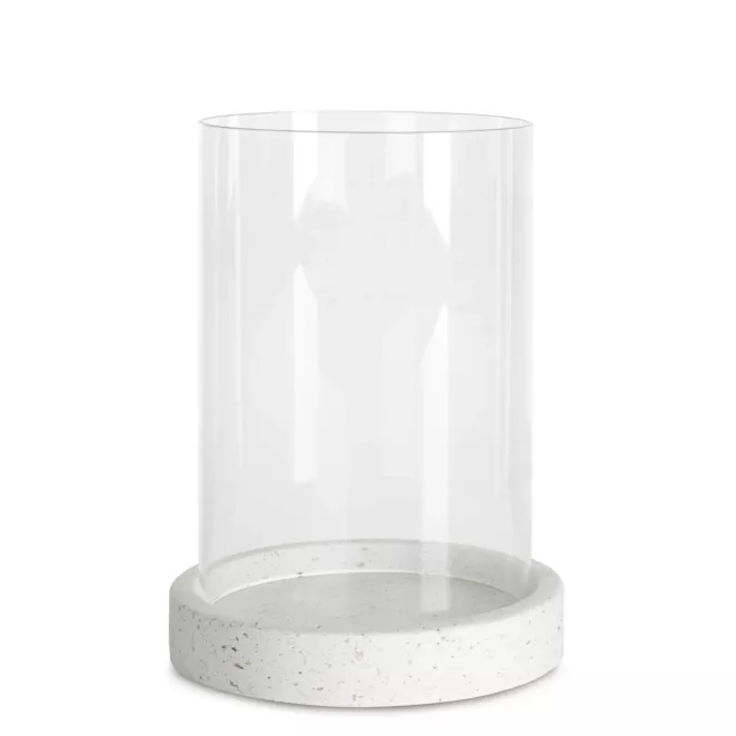 Świecznik KEVIN z podstawą ze wzorem granitu i szklanym kloszem