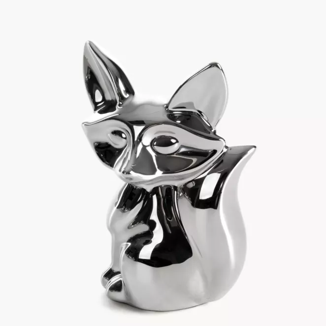 Figurka dekoracyjna wiewiórka srebrna o wysokim połysku 10x8x15 cm FABIO