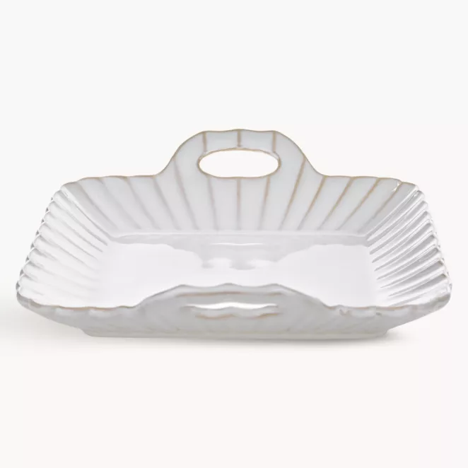 Patera ceramiczna dekoracyjna kremowo-beżowa  z praktycznymi uchwytami w stylu eko 24x23x6 cm AVRIL