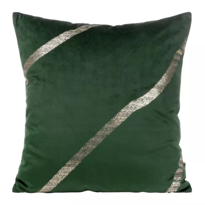 Poszewka na poduszkę 45x45 cm welwetowa ciemnozielona z nadrukiem błyszczących pasów BLINK 34