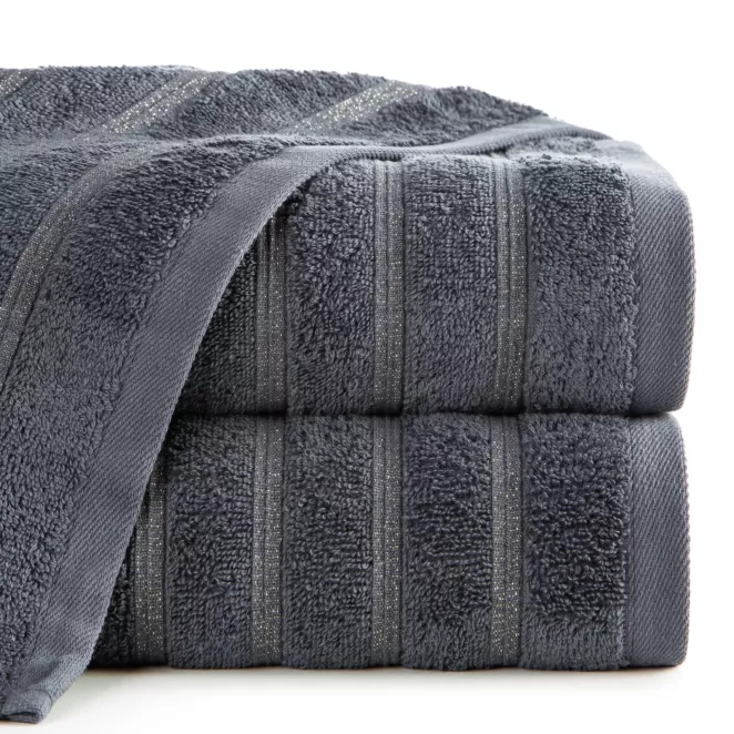 Ręcznik kąpielowy 70x140 cm bawełniany kolor stalowy w błyszczące paseczki AMIRA