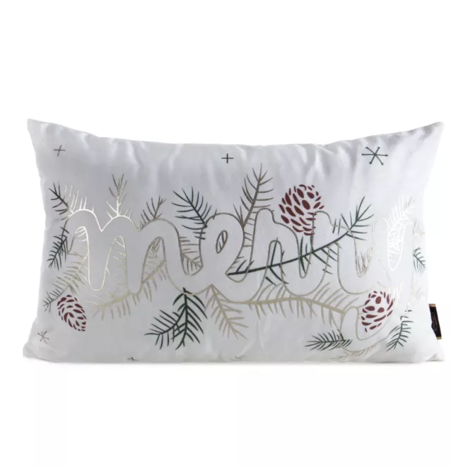 Poszewka na poduszkę świąteczna 30x50 cm welwetowa biało, złota z lśniącym nadrukiem