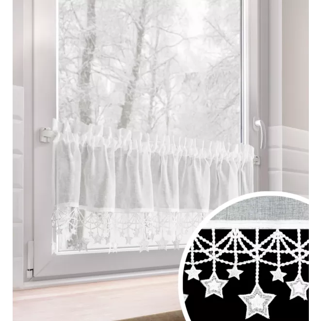 Zazdrostka biała z etaminy zdobiona świątecznymi gwiazdkami  150x30 cm tunel - XMAS