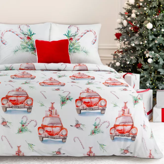 Pościel świąteczna 160x200 z mikrowłókna kolor biały, czerwony CANDY