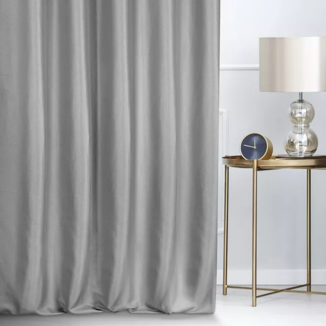 Zasłona szyta na taśmie 5 cm LUXOR szara z eleganckiej lśniącej tkaniny o drobnym splocie