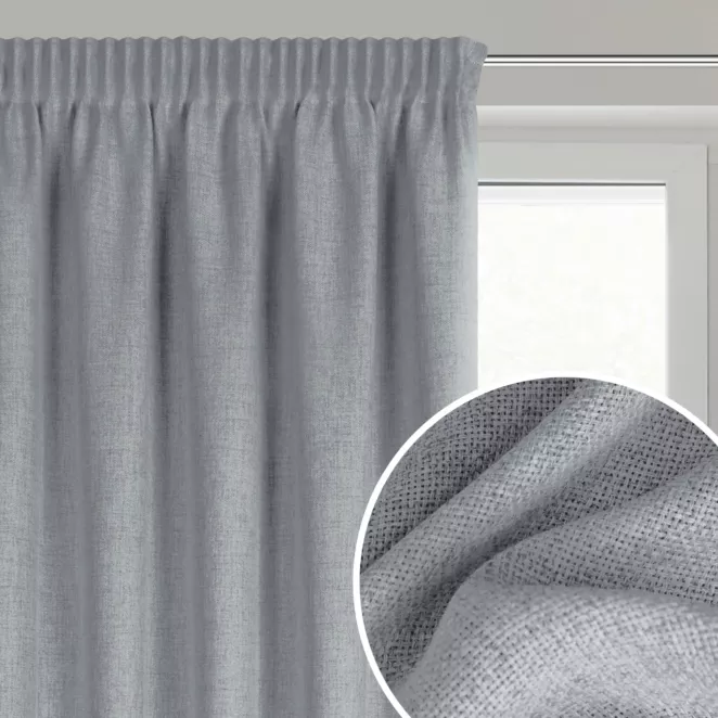 Zasłona ciemnoniebieska o naturalnym splocie z efektem melanżu 140x270 cm taśma - JULA2