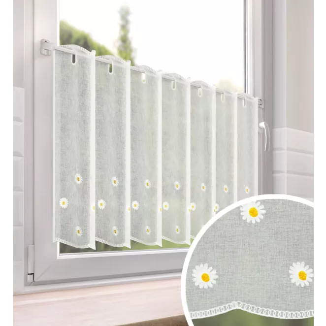 Zazdrostka biała z etaminy zdobiona haftem stokrotek 70x150 cm oczka - BELLIS