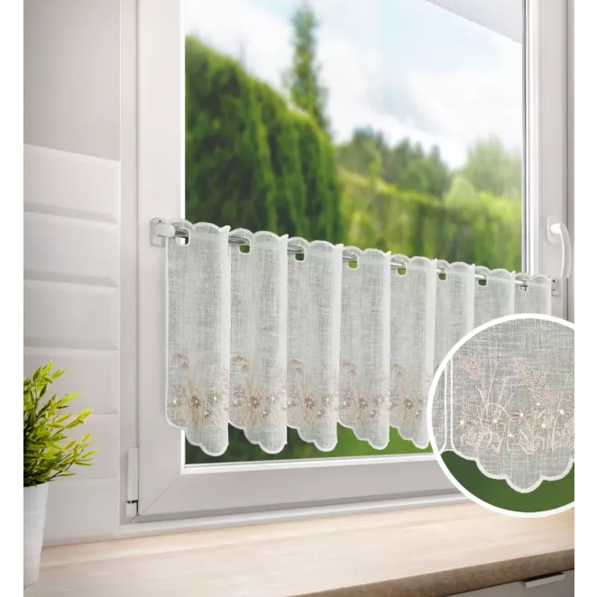 Tkanina firanowa zazdrostka z etaminy zdobiona haftem subtelnym drobnych kwiatuszków