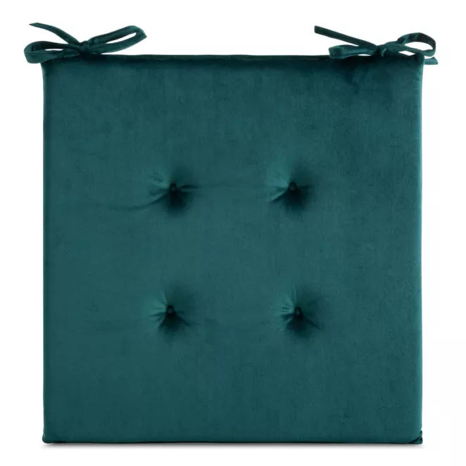 Poduszka na krzesło 40 x 40 x 3 cm welwetowa ciemnoturkusowa z ozdobnym pikowaniem i praktycznymi troczkami GAJA