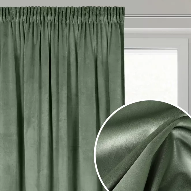 Zasłona ciemnomiętowa z matowego welwetu 140x270 cm taśma - MELANIE