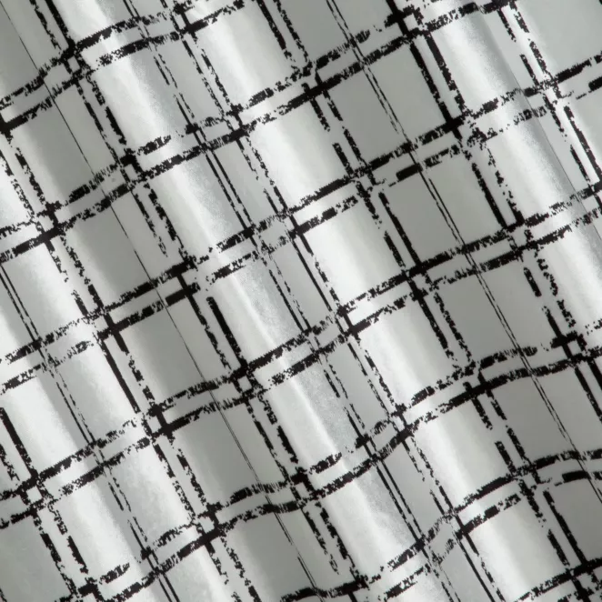 M204/9 Zasłona szyta na taśmie 5 cm naturalno czarna z grubej welwetowej tkaniny w elegancki geometryczny wzór Italissima Eva Minge